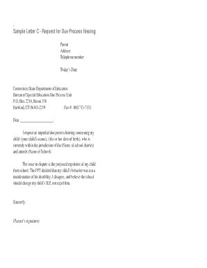 Fillable Online slsct Sample Letter C - Request for Due Process Hearing ...