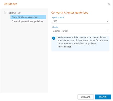 Utilidades. Convertir clientes / proveedores genéricos