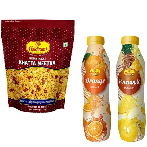 Haldiram's Nagpur Khatta Meetha 1KG With Orange Squash (750 ml) And ...