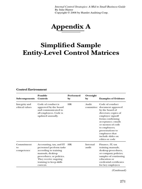 Image result for Internal Control Matrix Examples