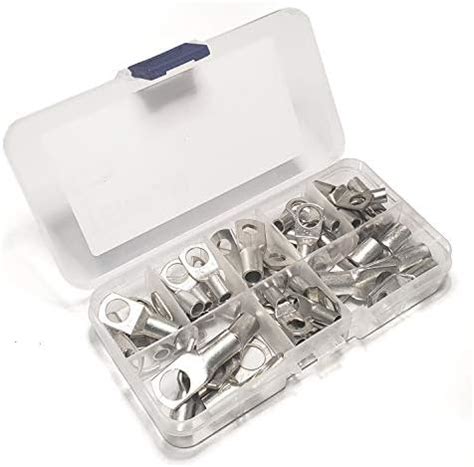 TENPAN 60 Pcs Tinned Copper Wire Lugs, Battery Cable Ends Wire Eyelets ...