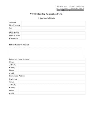 Fillable Online vwi ac VWI Fellowship Application Form 1 - vwi ac Fax ...