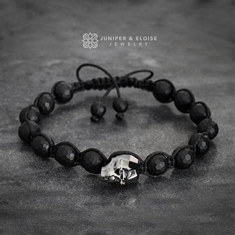 Black Onyx Beaded Swarovski Skull Bracelet