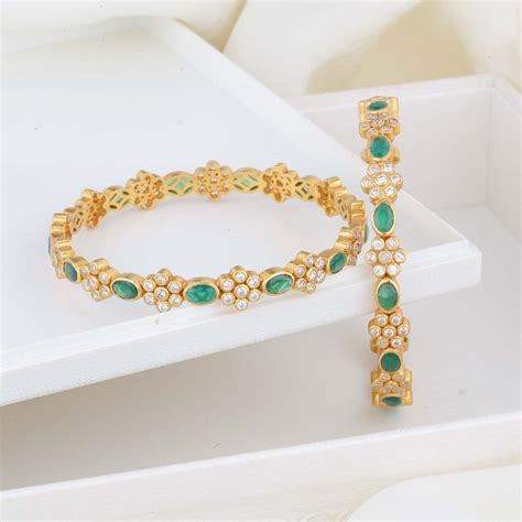92.5 Gold Plated Stone Bangles Online | Buy Merlin Stone Pair Bangles ...