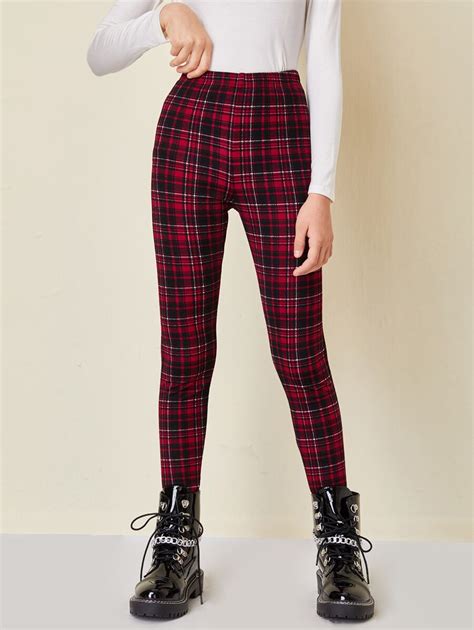 SHEIN Tween Girl Elastic Waist Tartan Leggings | SHEIN USA