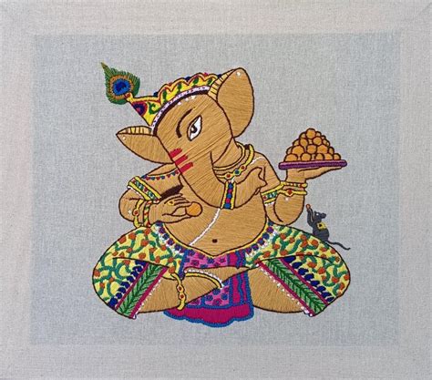 "Ganesha": Light Brown Mixed Media Painting by Prathibha Shrimali ...