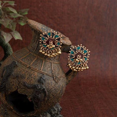Gold Plated Hexagon Shaped Designed With Beads Fashion Antique Earring ...