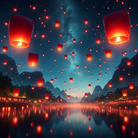 The Beauty Of Red Lanterns In Sky A Festival Delight Decorate Your ...