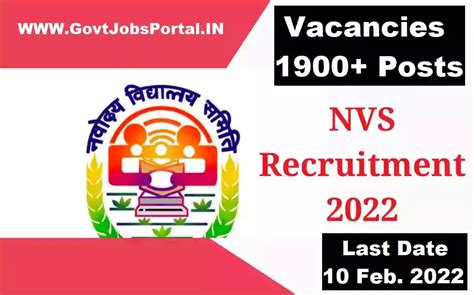 NVS Recruitment 2022 for 1925 Non-Teaching Posts with Salary Detail