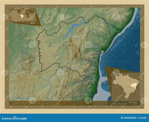 Bahia, Brazil. Physical. Labelled Points of Cities Stock Illustration - Illustration of planet ...