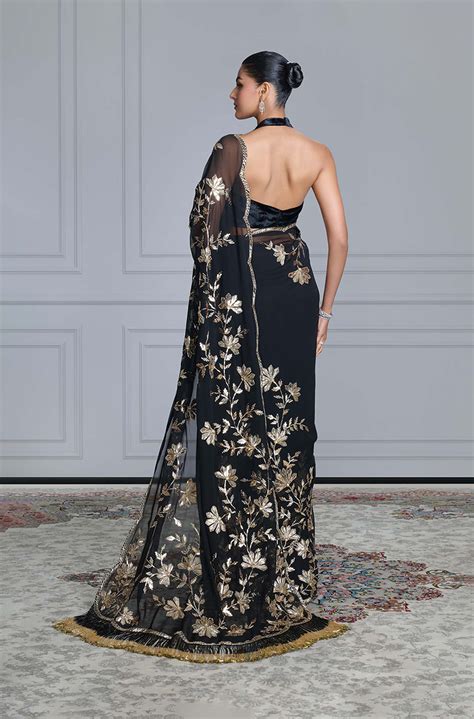 Black Taban Embroidered Palla Tassels Saree Set – Manish Malhotra