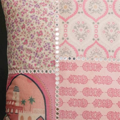 Valencia Velvet Cushion Cover With Mirrorwork Pink 16 x 16 Inch Online ...