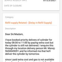 Indian Oil Corporation [IOC] — Delay in Delivery of gas cylinder by IOCL