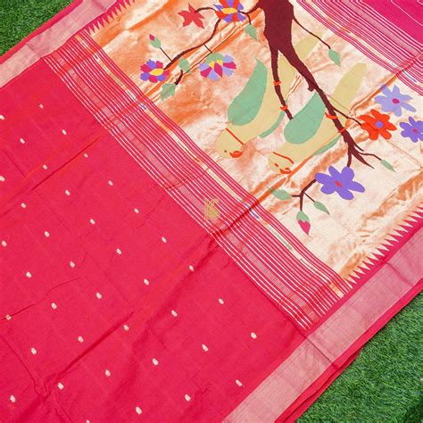 Cerise Pure Cotton Handwoven Paithani Parrot Saree – Khinkhwab