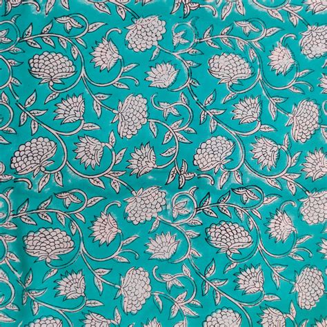 Pure Cotton Jaipuri Sea Blue With White Floral Jaal Hand Block Print F ...