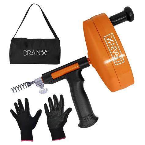 DrainX Drain Auger Pro | Heavy Duty Steel Drum Plumbing Snake with 25 ...