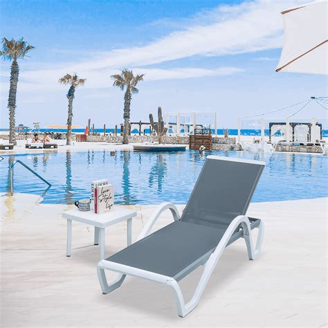 Domi Outdoor Living Adjustable Patio Chaise Lounge with Table, Aluminum ...