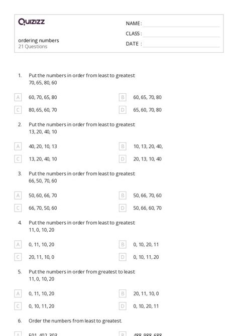 50+ Ordering Numbers 0-10 worksheets for 2nd Class on Quizizz | Free ...