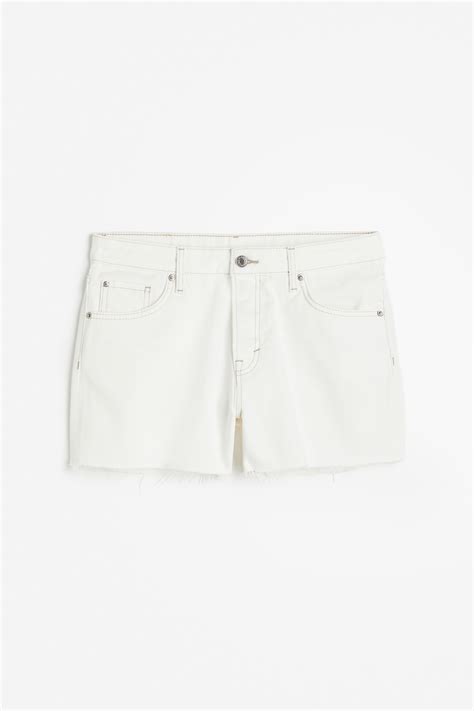90s Boyfriend Fit Low Denim shorts - White - Ladies | H&M IN