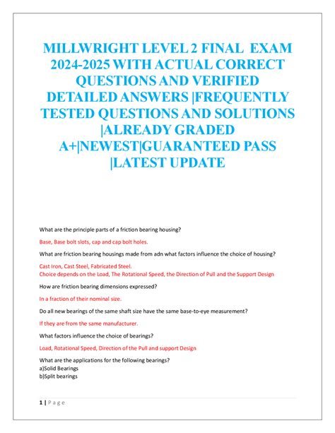 MILLWRIGHT LEVEL 2 FINAL EXAM 2024-2025 | Exams Nursing | Docsity