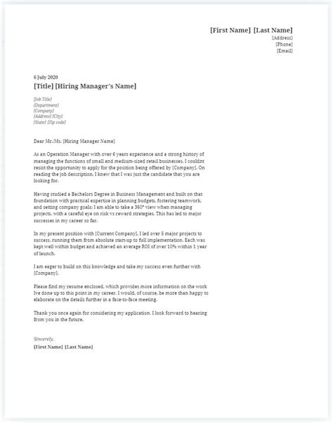 Image result for Operations Manager Cover Letter Sample