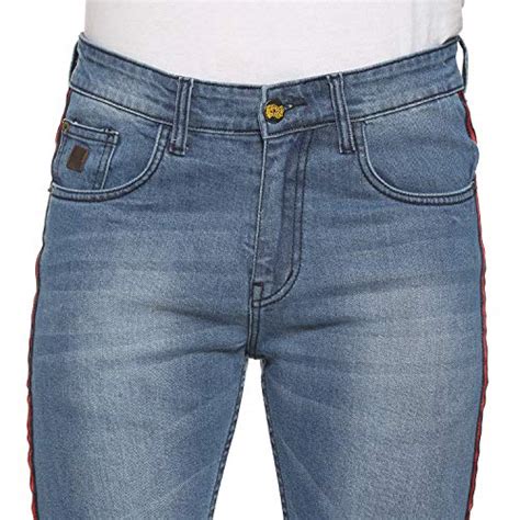 Campus Sutra Men’s Classic Blue Light-Washed Distressed Side Striped ...