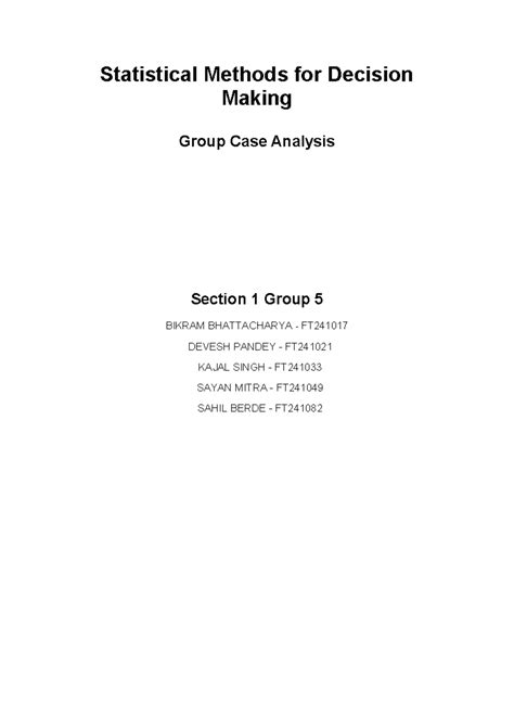 Statistics Group Assigment - Statistical Methods for Decision Making ...