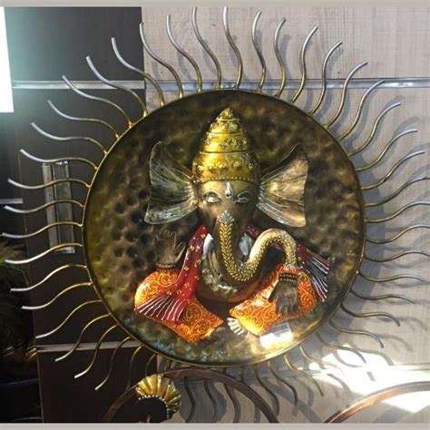 Big Metal Wall Hanging of Lord Ganesha with Sun Design (35 x 35 In ...
