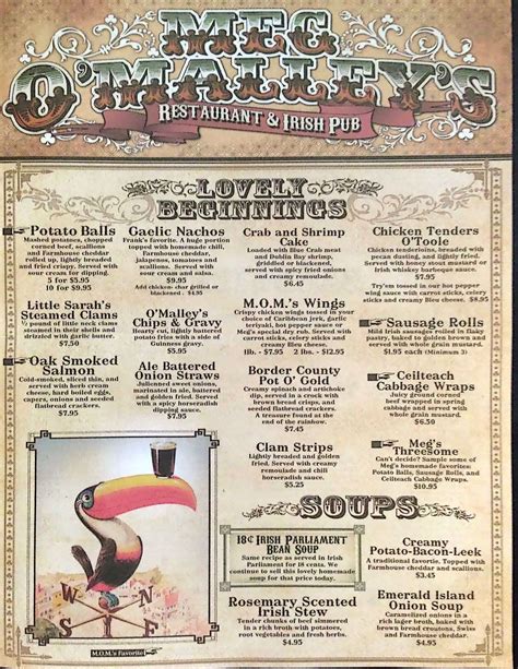 Menu at Meg O’Malley's Restaurant & Irish Pub, Melbourne, 812 E New ...