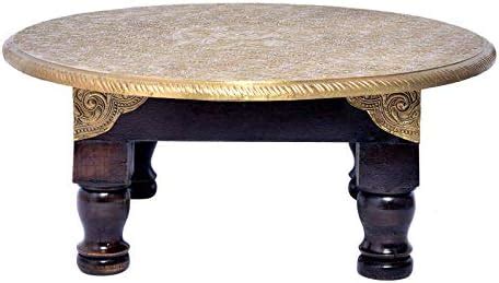 Mansi Enterprises Wood & Brass Chowki | Brass Work Pooja Bajot Stool ...