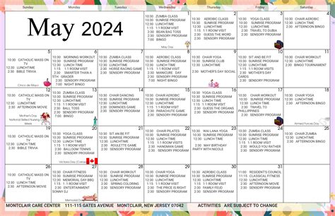 May 2024 Montclair Care Center- Recreational Calendar