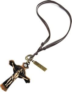 AFH Jesus Christ Crucifix Copper Cross Leather Rope Religious Auto ...