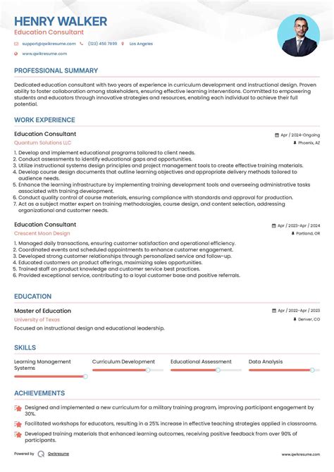 10+ Education Consultant Resume Samples & Templates for 2025