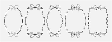 Set of hand drawn bow ribbon border frame whimsical wavy lineart border ...