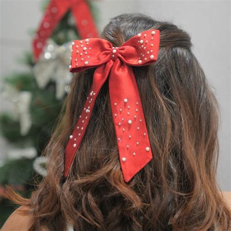 Embellished Pearl Hair Bow Alligator Clip - Red – Hair Drama Company