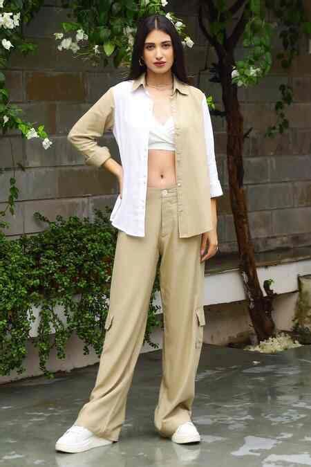 Buy Green Cotton Collared Color Block Asymmetric Shirt With Cargo Pant ...