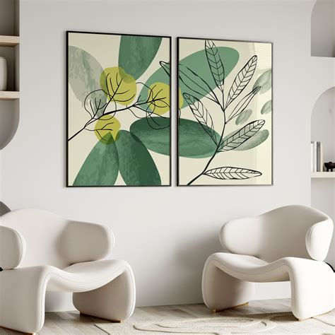 Boho Green leaves: Buy Set of 2 Paintings – Dessine Art