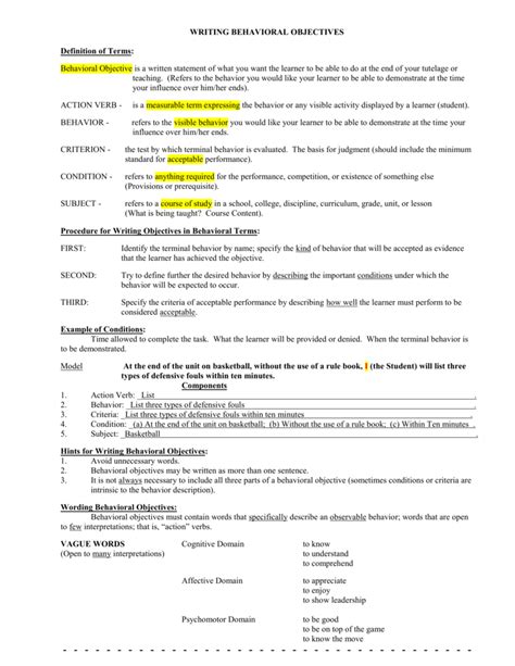 Image result for Behavioral Objectives Examples
