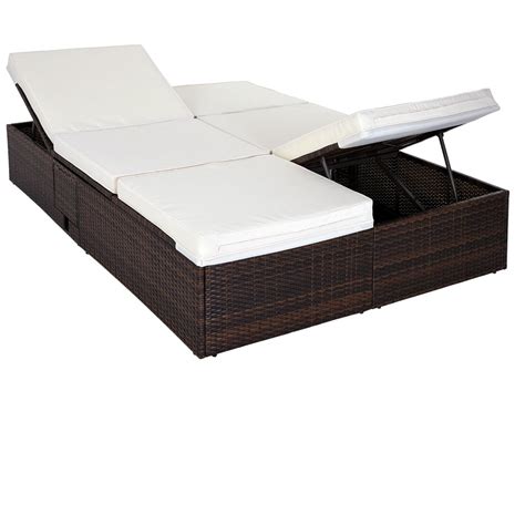 Buy CASARIA® Polyrattan Double Sun Lounger Reclining Day Bed with Fold ...