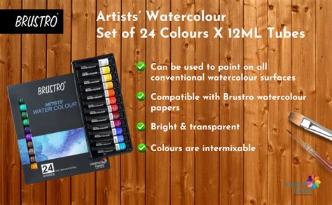 BRUSTRO Artists’ Watercolour Paint Set of 24x12ML With 25% Cotton ...