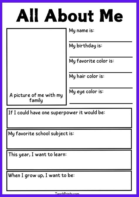 Free Printable All About Me Worksheets Free All About Me Worksheet