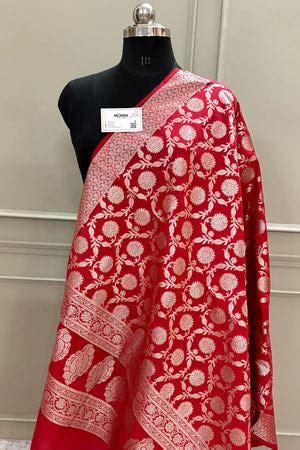 Red Golden Zari Katan Silk Banarasi Dupatta – Mohsin Textiles