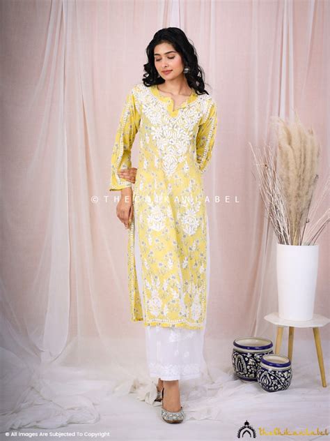 Yellow Chikankari Kurti | The Chikan Label