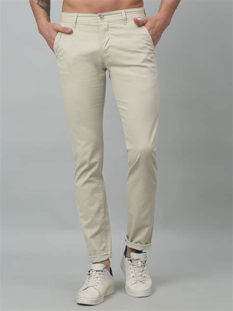 Men's Casual Flat front Beige Trousers – Cantabil