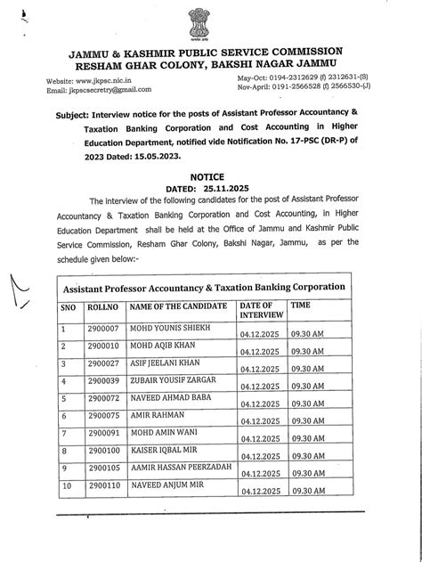 JKPSC Assistant Professor Interview Schedule 2025 Released – Full Dates ...