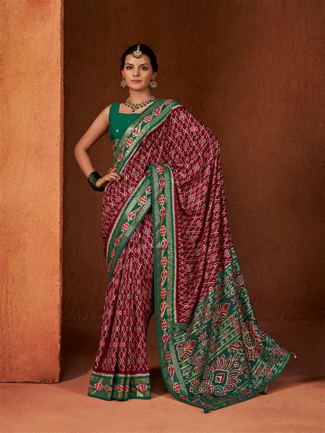 Ikat Printed Zari Border Silk Saree – Trendphoria