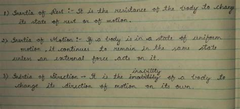 Define-1.inertia of motion2.inertia of rest2.inertia of derection ...