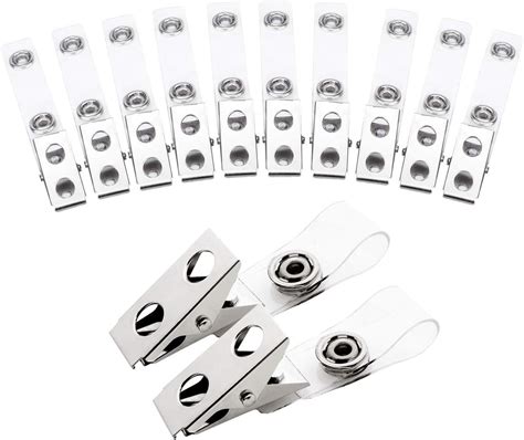 Amazon.com : 200Pcs Metal Badge Clips with Clear PVC Straps Double Hole ...