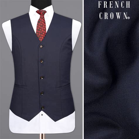 Bleached Cedar Blue Textured Premium Terry Rayon Waistcoats For Men