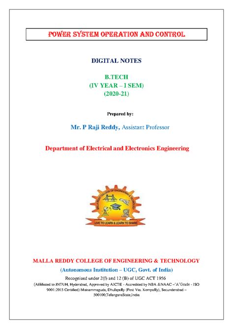 Power System Operation & Control - POWER SYSTEM OPERATION AND CONTROL ...